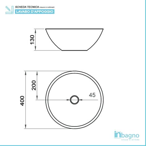 Lavamani da appoggio a bacinella 40 cm in ceramica bianco lucido