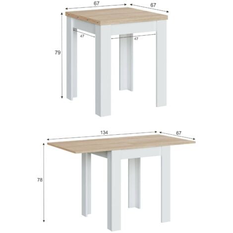 Tavolo allungabile 67 x 67 cm bianco opaco e rovere - Creta