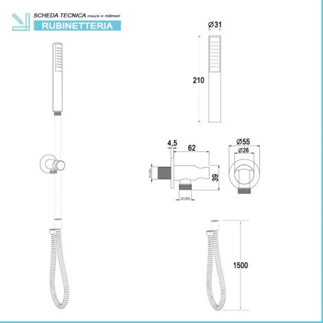 Set doccia cromo con doccino tondo, presa acqua e flessibile acciaio