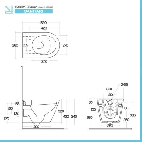 Set sanitari bagno sospesi Feeling rimless grigio opaco con copriwc softclose