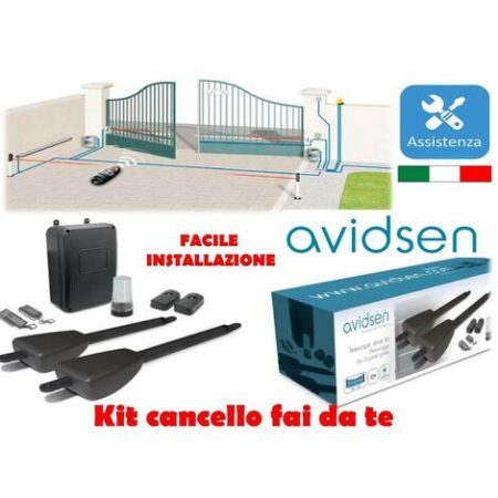 KIT AUTOMAZIONE CANCELLO BATTENTE 2 ANTE MOTORE APRICANCELLO ELETTRICO AVIDSEN FAI DA TE