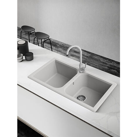 Lavello Quareco incasso 2 vasche 86x50 Prime 862 Granito Nero QLP862NE