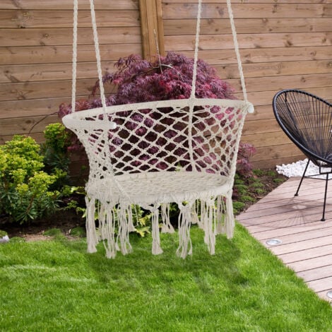 Outsunny Amaca da Giardino Boho Chic Sedia Sospesa per Interni Esterni