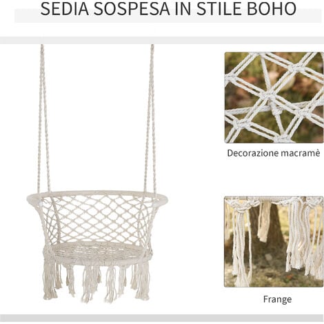 Outsunny Amaca da Giardino Boho Chic Sedia Sospesa per Interni Esterni