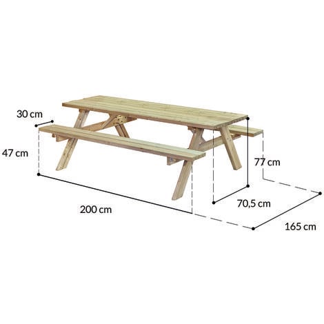 Onlywood Tavolo Picnic in Legno 200 x 165 cm - con Panche Pieghevoli