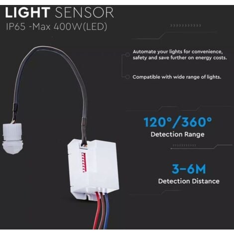 V-TAC Sensore di movimento infrarossi IR + Crepuscolare IP20 per lampade LED Mod VT-8022 sku 5082