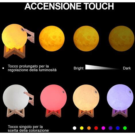 Lampada Tavolo Luna 15cm Luce LED RGB Cambio Colore Moon Lamp USB Telecomando