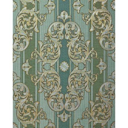 Carta da parati barocca EDEM 580-35 Carta da parati in vinile espanso strutturata con aspetto tessile ed effetto metallico verde verde-pino oro-perlato argento 5,33 m2