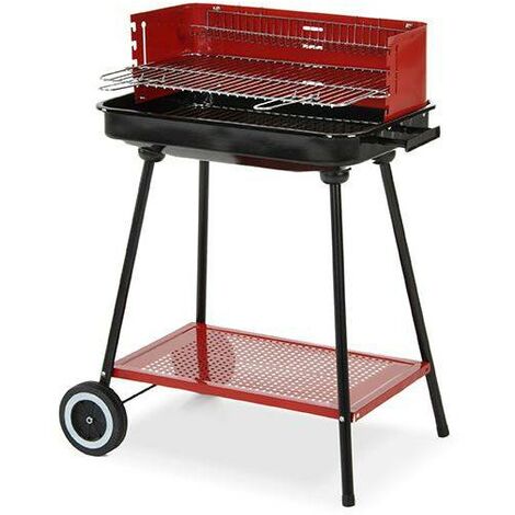 Barbecue a carbonella 58x38x95 cm con paravento e ruote in acciaio rosso e nero - Latina