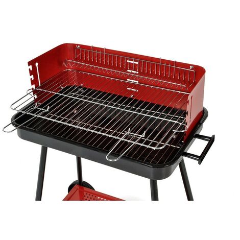 Barbecue a carbonella 58x38x95 cm con paravento e ruote in acciaio rosso e nero - Latina