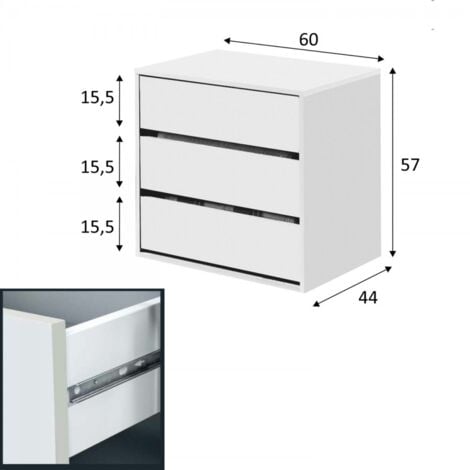 Cassettiera per armadio 60x44x57 cm bianco opaco con tre cassetti - Frosinone