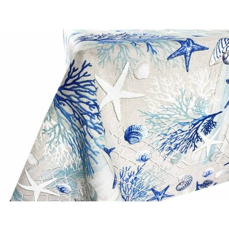 TOVAGLIA in COTONE mare MARINO coralli BLU Cm. 140x140 x4 persone
