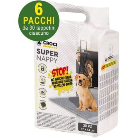 180 Tappetini igienici per cani SuperNappy Carbone Attivo 57x54 cm - 6 pacchi da 30 pezzi cad.