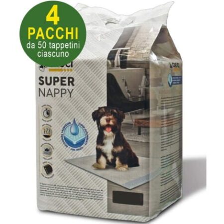 200 Tappetini igienici per cani Super Nappy 60X60 cm - 4 pacchi da 50 pezzi cad.