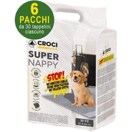 180 Tappetini igienici per cani SuperNappy Carbone Attivo 84x57 cm - 6 pacchi da 30 pezzi cad.