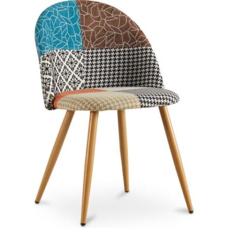 Sedia da pranzo imbottita in patchwork - Stile scandinavo - Patty Multicolore - Metallo con pittura transfer in legno, Legno, Lino