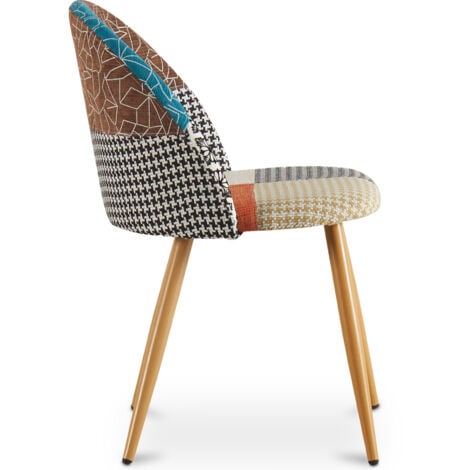 Sedia da pranzo imbottita in patchwork - Stile scandinavo - Patty Multicolore - Metallo con pittura transfer in legno, Legno, Lino