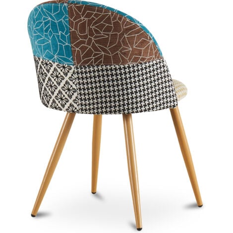 Sedia da pranzo imbottita in patchwork - Stile scandinavo - Patty Multicolore - Metallo con pittura transfer in legno, Legno, Lino