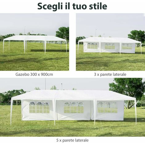 COSTWAY Gazebo da Giardino 3 x 9 m, Tendone per Feste con 5 Pannelli Laterali Rimovibili, Impermeabile Protezione UV, per Matrimonio Eventi e Barbecue