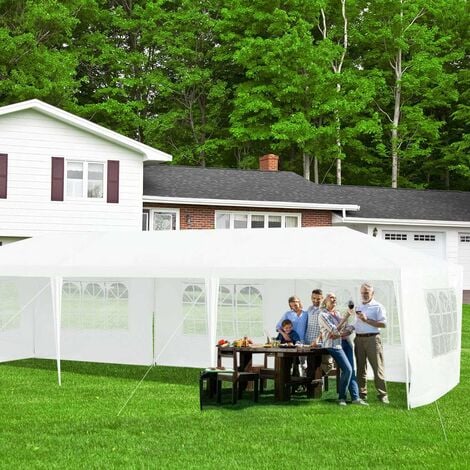 COSTWAY Gazebo da Giardino 3 x 9 m, Tendone per Feste con 5 Pannelli Laterali Rimovibili, Impermeabile Protezione UV, per Matrimonio Eventi e Barbecue