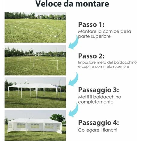 COSTWAY Gazebo da Giardino 3 x 9 m, Tendone per Feste con 5 Pannelli Laterali Rimovibili, Impermeabile Protezione UV, per Matrimonio Eventi e Barbecue