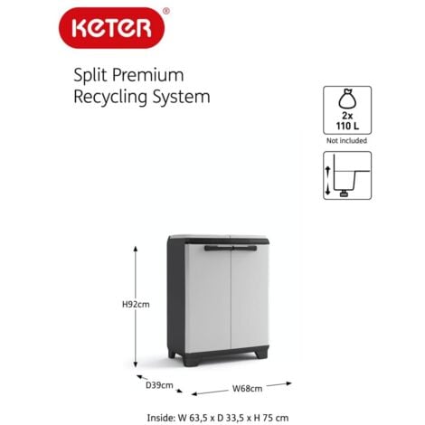 Keter Split Cabinet Recycling Basic - Armadio Per La Raccolta Differenziata - ISTA 6 - 68X39X85H