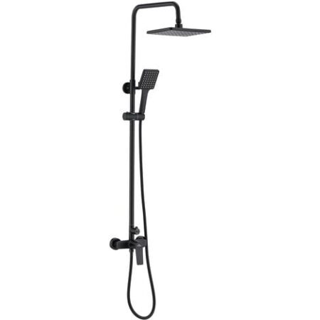 Auralum Nero Colonna Doccia con Miscelatore, Set de Doccia con Quadrato Soffione e Doccetta, Regolabile e Altezza Regolabile 900-1240mm
