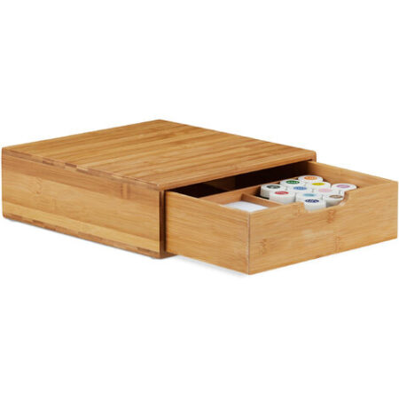 Relaxdays Cassettiera Portaoggetti in Bambù, Organizer con Cassetti da Scrivania, HLP 10 x 29,5 x 30 cm, Colore Naturale