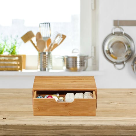 Relaxdays Cassettiera Portaoggetti in Bambù, Organizer con Cassetti da Scrivania, HLP 10 x 29,5 x 30 cm, Colore Naturale