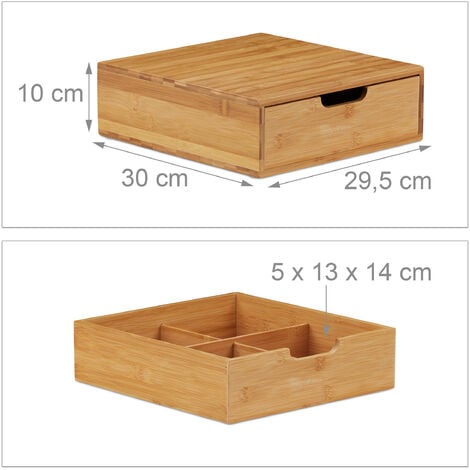 Relaxdays Cassettiera Portaoggetti in Bambù, Organizer con Cassetti da Scrivania, HLP 10 x 29,5 x 30 cm, Colore Naturale