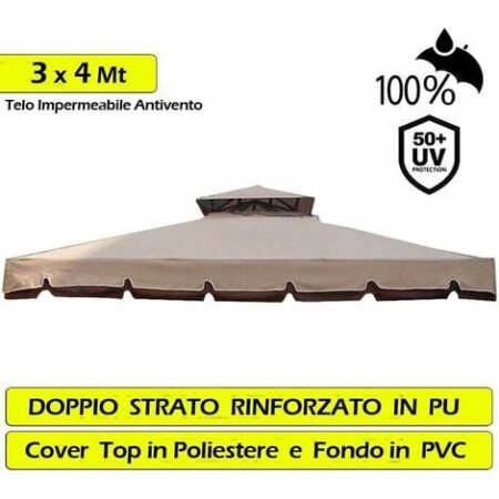 Telo Copertura Gazebo 3X4 300gr Ricambio Camino Antivento Antipioggia 3 x 4 mt