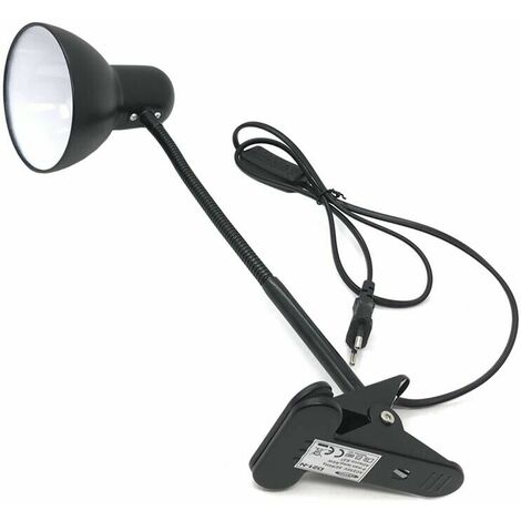 Lampada Da Scrivania Braccio Flessibile Lumetto Con Pinza E27 Lume Nero