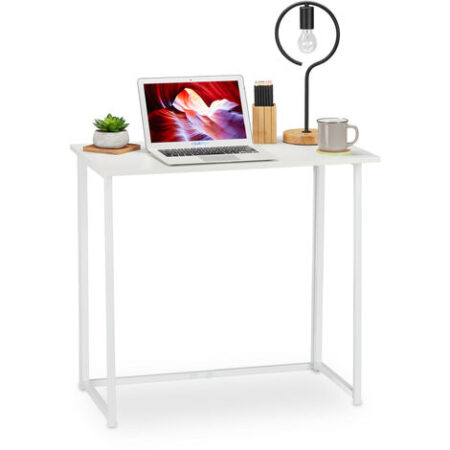 Relaxdays Scrivania richiudibile, Tavolo Ufficio Salvaspazio, Tavolo richiudibile Cameretta, 74,5x80x45cm,bianco