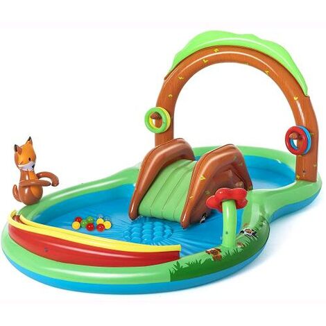 Bestway 53093 Play Center Friendly Woods con Spruzzi 295x199x130 con Scivolo Cerchi e Palline