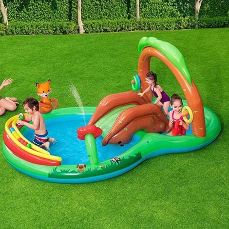 Bestway 53093 Play Center Friendly Woods con Spruzzi 295x199x130 con Scivolo Cerchi e Palline