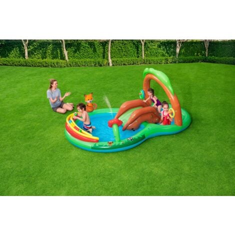 Bestway 53093 Play Center Friendly Woods con Spruzzi 295x199x130 con Scivolo Cerchi e Palline