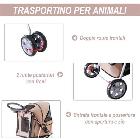 PASSEGGINO PER CANI PIEGHEVOLE. CARRELLO PER ANIMALI DOMESTICI. CAFFÈ. 75X45X97CM
