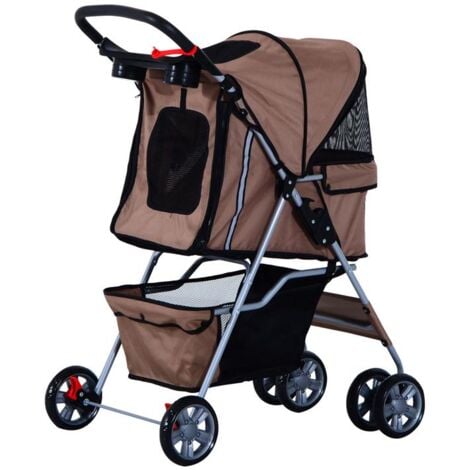 PASSEGGINO PER CANI PIEGHEVOLE. CARRELLO PER ANIMALI DOMESTICI. CAFFÈ. 75X45X97CM