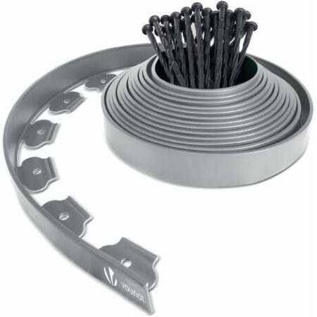 VOUNOT Bordo Giardino Flessibile con Chiodi di Fissaggio, Bordi Aiuole Plastica, 10m, Grigio