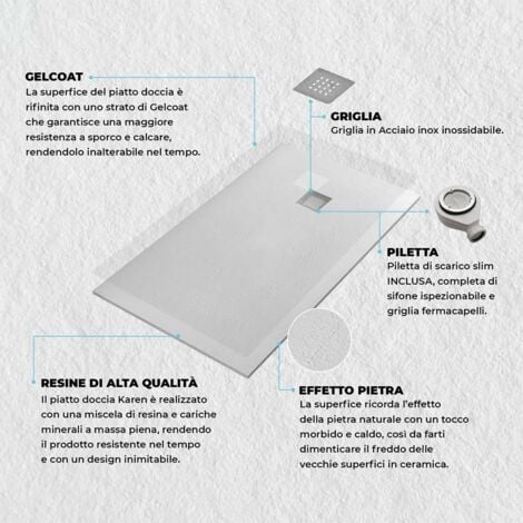 Piatto doccia in resina 75x120 rettangolare Karen bianco pietra