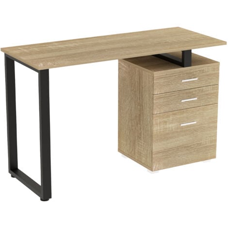 Scrivania con Cassettiera Tavolo Porta Pc Computer Acciaio Legno Quercia Chiaro