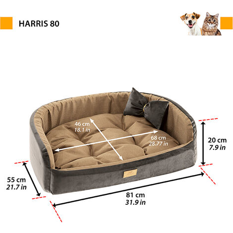 Ferplast HARRIS Cuccia con cuscino per cani e gatti in tessuto resistente. In vari colori e misure. . Variante 80 - Misure: 81 x 55 x h 20 cm - Marrone