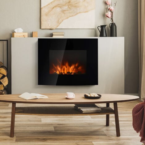 HOMCOM Caminetto Elettrico con Effetto Fiamma Colorato in Acciaio Inox e Vetro