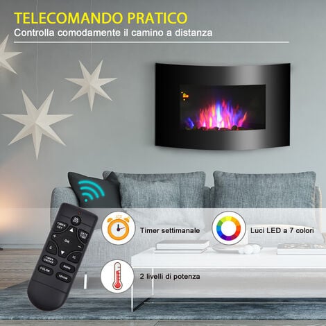 HOMCOM Caminetto Elettrico con Effetto Fiamma Colorato in Acciaio Inox e Vetro