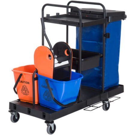HOMCOM Carrello Lavapavimenti Professionale a Rotelle con 2 Secchi e Strizzatore