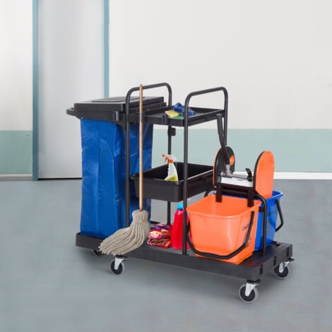 HOMCOM Carrello Lavapavimenti Professionale a Rotelle con 2 Secchi e Strizzatore