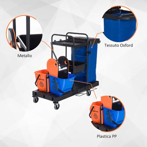 HOMCOM Carrello Lavapavimenti Professionale a Rotelle con 2 Secchi e Strizzatore