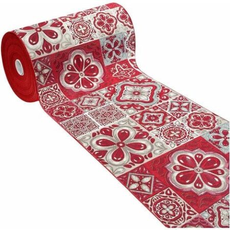 Tappeto Cucina Tessuto Gobelin Passatoia Lavabile Antiscivolo Maioliche 100% Made In Italy Bordeaux - 52x40 cm