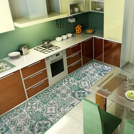 Tappeto Cucina Tessuto Gobelin Passatoia Lavabile Antiscivolo Maioliche 100% Made In Italy Bordeaux - 52x40 cm