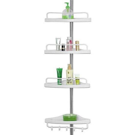 Scaffale Angolare da Bagno Telescopico Salvaspazio Regolabile 225/280cm Bianco